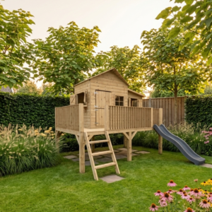 Houten speelhuis Butterfly XL met glijbaan- Prestige Garden