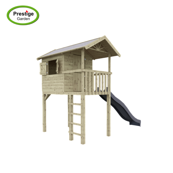 Houten speelhuis Treehut met glijbaan en aanbouwschommel dubbel - Prestige Garden - Afbeelding 5