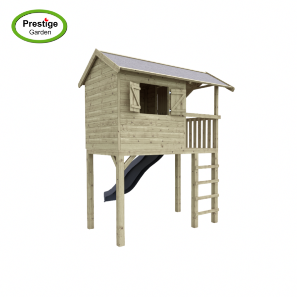 Houten speelhuis Treehut met glijbaan en aanbouwschommel dubbel - Prestige Garden - Afbeelding 4