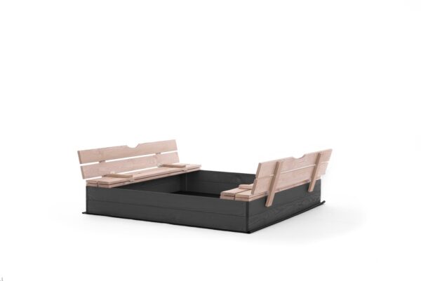 Zandbak 140 x 120 - met opklapbare bankjes - 2 planks antraciet met naturel  - Prestige Garden - Afbeelding 5