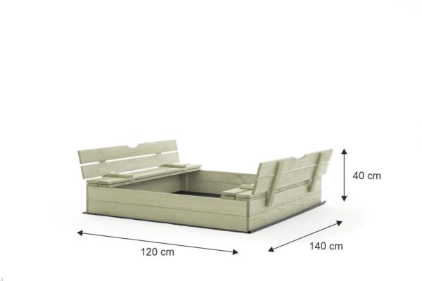 Zandbak 140 x 120 - met opklapbare bankjes - 2 planks naturel  - Prestige Garden - Afbeelding 3