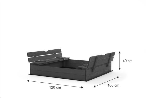 Zandbak 120 x 100 - met opklapbare bankjes - 2 planks antraciet  - Prestige Garden - Afbeelding 3