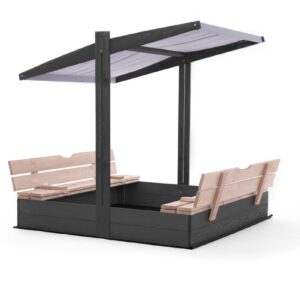 Zandbak met parasoldak 140 x 120 - met opklapbare bankjes - 2 planks antraciet met naturel  - Prestige Garden