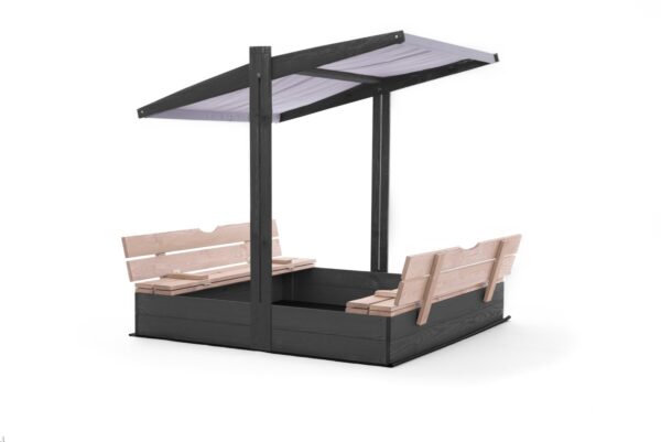 Zandbak met parasoldak 140 x 120 - met opklapbare bankjes - 2 planks antraciet met naturel  - Prestige Garden