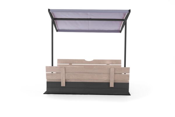 Zandbak met parasoldak 120 x 100 - met opklapbare bankjes - 3 planks antraciet met naturel  - Prestige Garden - Afbeelding 3