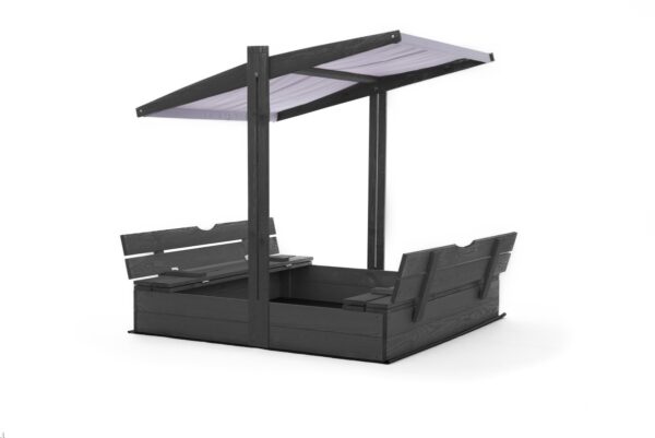 Zandbak met parasoldak 120 x 100 - met opklapbare bankjes - 2 planks antraciet  - Prestige Garden - Afbeelding 4