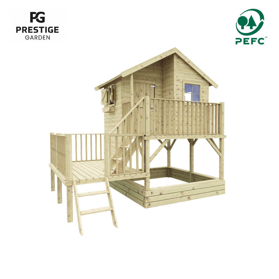 Luxe speelhuis met veilige trap en grote zandbak