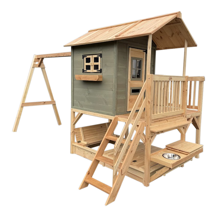 compleet speelhuis met zandbak schommel veranda en luifel